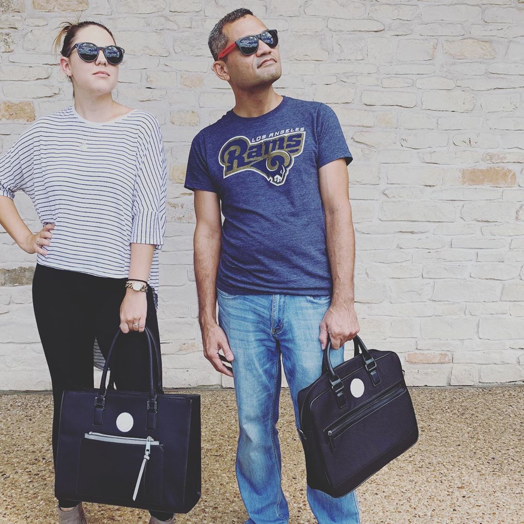 Remember that time when McKenzi and Mike were models for the day? #tbt  #rememberwhen #soexcitedforournewbags 😎📎👜❤️🎉